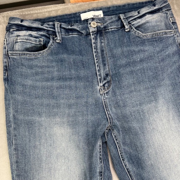 Vervet Jeans Women 32 Blue High Rise Flared Frayed Hem Medium Wash Stretch Denim - Picture 5 of 15
